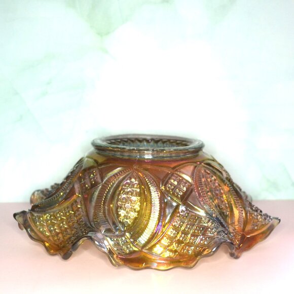 Vintage Imperial Glass Pressed Glass Carnival Diamond Ring Pattern Marigold - Picture 8 of 8